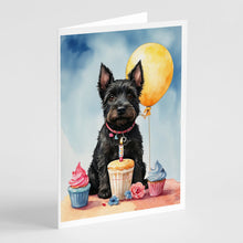 Load image into Gallery viewer, Scottish Terrier Happy Birthday Greeting Cards - Blank Note Cards – 8-Pack of Artist-Designed Cards with Envelopes