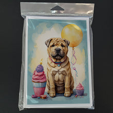 Load image into Gallery viewer, Shar Pei Happy Birthday Greeting Cards - Blank Note Cards – 8-Pack of Artist-Designed Cards with Envelopes