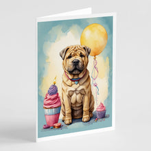 Load image into Gallery viewer, Shar Pei Happy Birthday Greeting Cards - Blank Note Cards – 8-Pack of Artist-Designed Cards with Envelopes