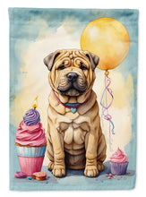 Load image into Gallery viewer, Shar Pei Happy Birthday Garden Flag –Dog Birthday Cupcake Yard Decor with Balloons