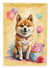Load image into Gallery viewer, Shiba Inu Happy Birthday Garden Flag –Dog Birthday Cupcake Yard Decor with Balloons