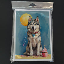 Load image into Gallery viewer, Siberian Husky Happy Birthday Greeting Cards - Blank Note Cards – 8-Pack of Artist-Designed Cards with Envelopes