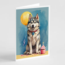 Load image into Gallery viewer, Siberian Husky Happy Birthday Greeting Cards - Blank Note Cards – 8-Pack of Artist-Designed Cards with Envelopes