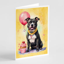 Load image into Gallery viewer, Staffordshire Bull Terrier Happy Birthday Greeting Cards - Blank Note Cards – 8-Pack of Artist-Designed Cards with Envelopes