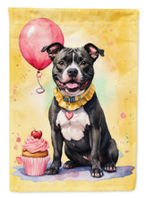 Load image into Gallery viewer, Staffordshire Bull Terrier Happy Birthday Garden Flag –Dog Birthday Cupcake Yard Decor with Balloons
