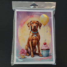 Load image into Gallery viewer, Vizsla Happy Birthday Greeting Cards - Blank Note Cards – 8-Pack of Artist-Designed Cards with Envelopes