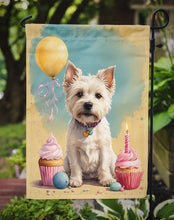 Load image into Gallery viewer, Westie Happy Birthday Garden Flag –Dog Birthday Cupcake Yard Decor with Balloons
