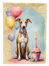 Load image into Gallery viewer, Whippet Happy Birthday Garden Flag –Dog Birthday Cupcake Yard Decor with Balloons