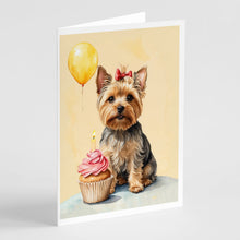 Load image into Gallery viewer, Yorkshire Terrier Happy Birthday Greeting Cards - Blank Note Cards – 8-Pack of Artist-Designed Cards with Envelopes