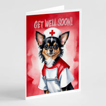 Load image into Gallery viewer, Black and Tan Longhair Chihuahua Get Well Soon Greeting Cards - Blank Note Cards – 8-Pack of Artist-Designed Cards with Envelopes