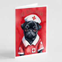 Load image into Gallery viewer, Black Pug Get Well Soon Greeting Cards - Blank Note Cards – 8-Pack of Artist-Designed Cards with Envelopes