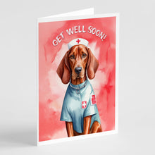 Load image into Gallery viewer, Redbone Coonhound Get Well Soon Greeting Cards - Blank Note Cards – 8-Pack of Artist-Designed Cards with Envelopes