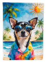 Load image into Gallery viewer, Black and Tan Chihuahua Summer Beach Time House Flag