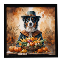 Load image into Gallery viewer, Australian Shepherd Thanksgiving Framed Metal Print