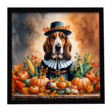 Load image into Gallery viewer, Basset Hound Thanksgiving Framed Metal Print