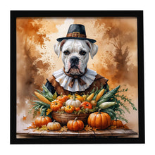 Load image into Gallery viewer, White Boxer Thanksgiving Framed Metal Print