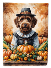 Load image into Gallery viewer, Chocolate Labradoodle Thanksgiving Garden Flag
