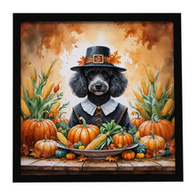 Load image into Gallery viewer, Black Poodle Thanksgiving Framed Metal Print