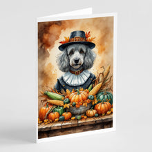 Load image into Gallery viewer, Grey Silver Poodle Thanksgiving Greeting Cards Pack of 8