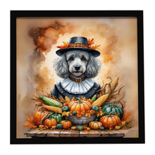 Load image into Gallery viewer, Grey Silver Poodle Thanksgiving Framed Metal Print