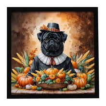 Load image into Gallery viewer, Black Pug Thanksgiving Framed Metal Print