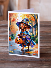 Load image into Gallery viewer, Red Dachshund Halloween Trick or Treat Greeting Cards Pack of 8