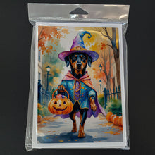 Load image into Gallery viewer, Doberman Pinscher Halloween Trick or Treat Greeting Cards Pack of 8