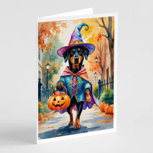 Load image into Gallery viewer, Doberman Pinscher Halloween Trick or Treat Greeting Cards Pack of 8