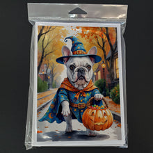 Load image into Gallery viewer, White French Bulldog Halloween Trick or Treat Greeting Cards Pack of 8