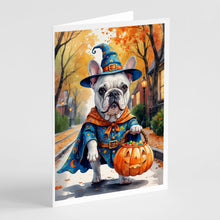 Load image into Gallery viewer, White French Bulldog Halloween Trick or Treat Greeting Cards Pack of 8