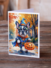 Load image into Gallery viewer, Black White French Bulldog Halloween Trick or Treat Greeting Cards Pack of 8