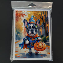 Load image into Gallery viewer, Black White French Bulldog Halloween Trick or Treat Greeting Cards Pack of 8