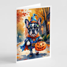Load image into Gallery viewer, Black White French Bulldog Halloween Trick or Treat Greeting Cards Pack of 8