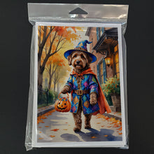 Load image into Gallery viewer, Chocolate Labradoodle Halloween Trick or Treat Greeting Cards Pack of 8