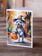 Load image into Gallery viewer, White Poodle Halloween Trick or Treat Greeting Cards Pack of 8