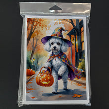 Load image into Gallery viewer, White Poodle Halloween Trick or Treat Greeting Cards Pack of 8