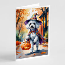 Load image into Gallery viewer, White Poodle Halloween Trick or Treat Greeting Cards Pack of 8