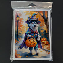 Load image into Gallery viewer, Siberian Husky Halloween Trick or Treat Greeting Cards Pack of 8