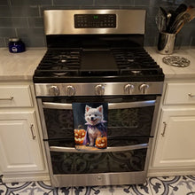 Load image into Gallery viewer, American Eskimo Puppy Halloween Kitchen Towel