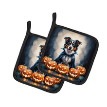 Load image into Gallery viewer, Australian Shepherd Puppy Halloween Pair of Pot Holders