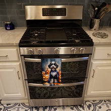 Load image into Gallery viewer, Bernedoodle Puppy Halloween Kitchen Towel