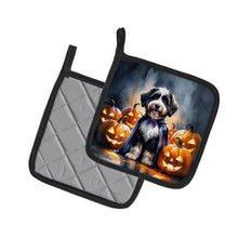 Load image into Gallery viewer, Bernedoodle Puppy Halloween Pair of Pot Holders
