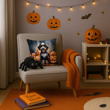 Load image into Gallery viewer, Bernedoodle Puppy Halloween Throw Pillow