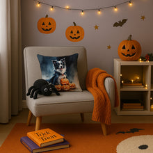 Load image into Gallery viewer, Border Collie Puppy Halloween Throw Pillow