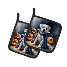 Load image into Gallery viewer, White Boxer Puppy Halloween Pair of Pot Holders