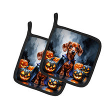 Load image into Gallery viewer, Red Dachshund Puppy Halloween Pair of Pot Holders