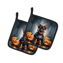 Load image into Gallery viewer, German Shepherd Puppy Halloween Pair of Pot Holders