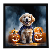 Load image into Gallery viewer, Golden Retriever Puppy Halloween Framed Metal Print