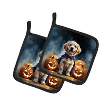 Load image into Gallery viewer, Golden Retriever Puppy Halloween Pair of Pot Holders