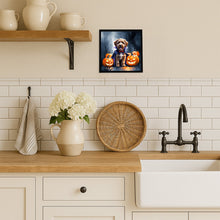 Load image into Gallery viewer, Chocolate Labradoodle Puppy Halloween Framed Metal Print
